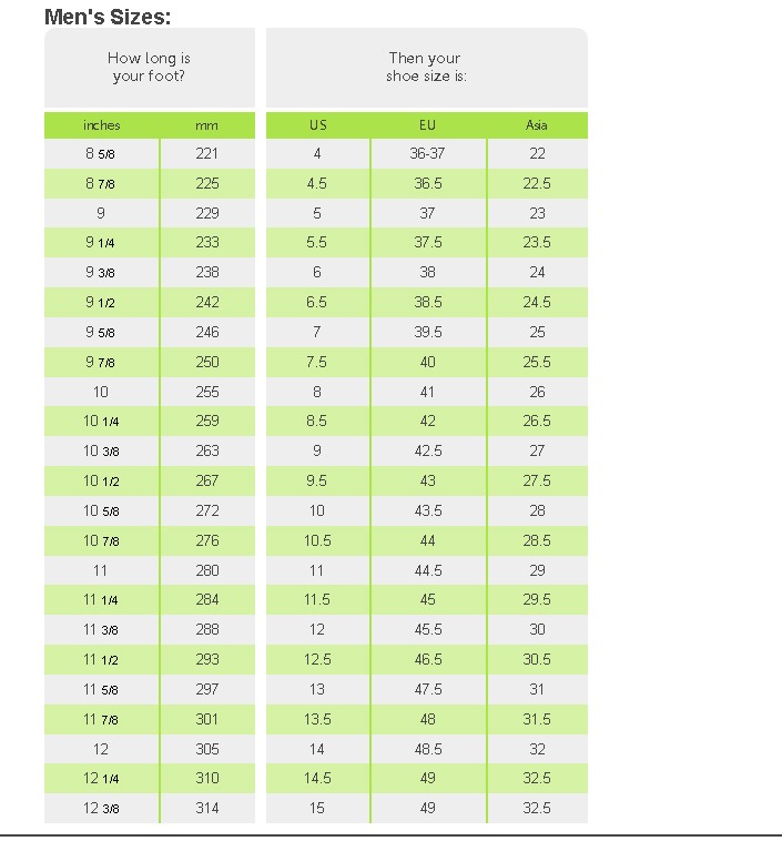 Crocs Men Size Chart