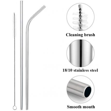 Mugs - Cups Stainless Steel Straws 2 Pack + Brush