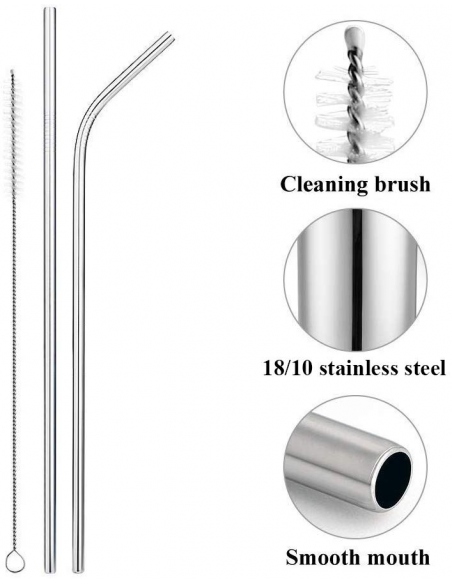 Mugs - Cups Stainless Steel Straws 2 Pack + Brush