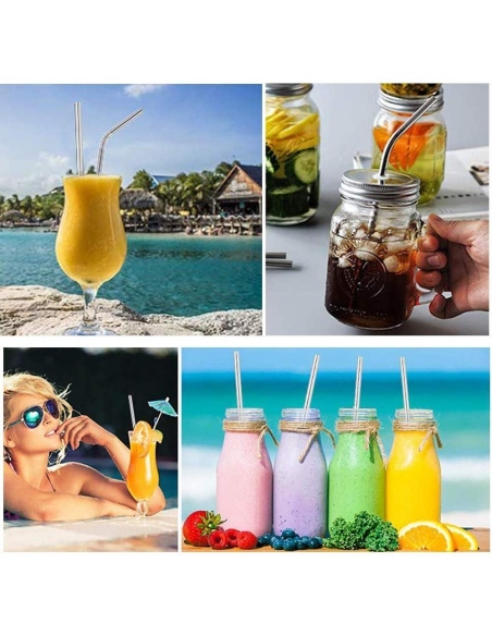 Κούπες - Κύπελλα Ανοξείδωτα Καλαμάκια Σετ 2Τμχ + Βουρτσάκι