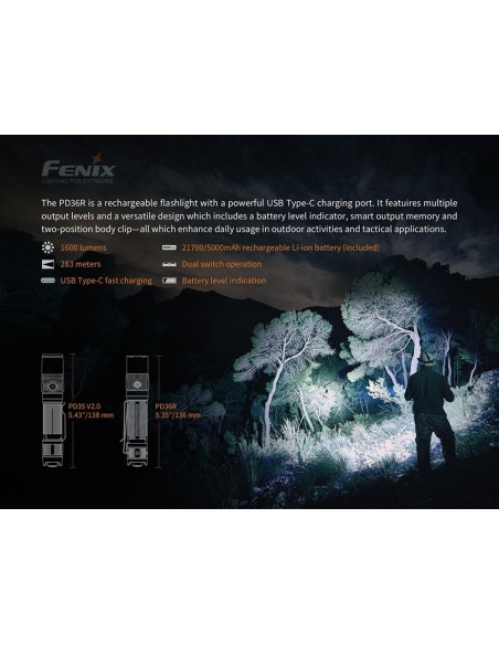 Flashlights Fenix PD36R Rechargeable 1600 Lumens