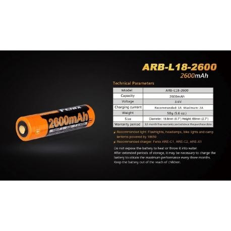 Μπαταρίες Fenix 18650 Battery 2600mAh