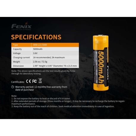 Μπαταρίες Fenix 21700 Battery 5000mAh