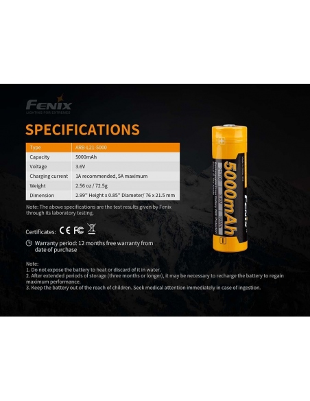 Μπαταρίες Fenix 21700 Battery 5000mAh