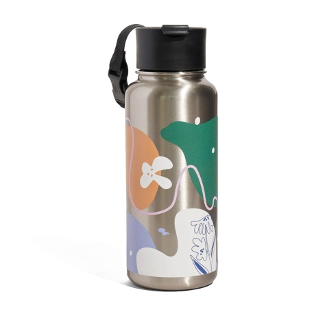 Metallic Silver Insulated Steel Bottle 1L