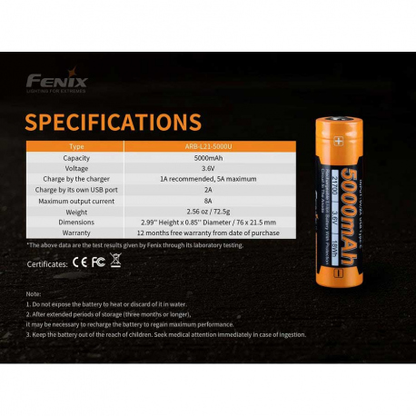 Μπαταρίες Fenix 21700 USB Rechargeable Battery 5000mAh