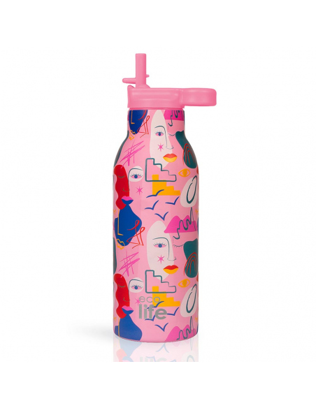 Hydration - Thermos - Bottles Ecolife Faces Squares Straw Thermos 550ml
