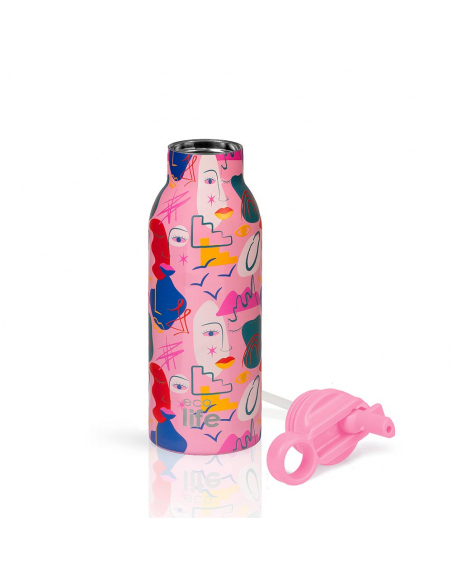 Hydration - Thermos - Bottles Ecolife Faces Squares Straw Thermos 550ml