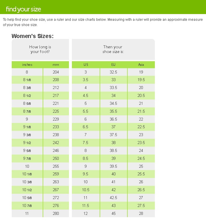 Crocs Footwear Size Chart